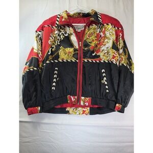 Vintage Giacca Sport Windbreaker Jacket L Baroque Chain Red Black Gold 80s 90s